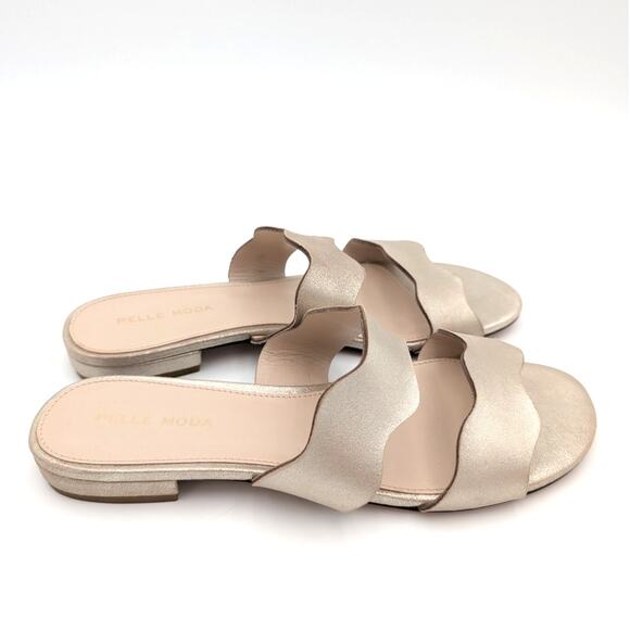 Pelle Moda Betia Scallop Slide Sandal Women's Platinum Gold Size US8.5M EU39 - Picture 4 of 11